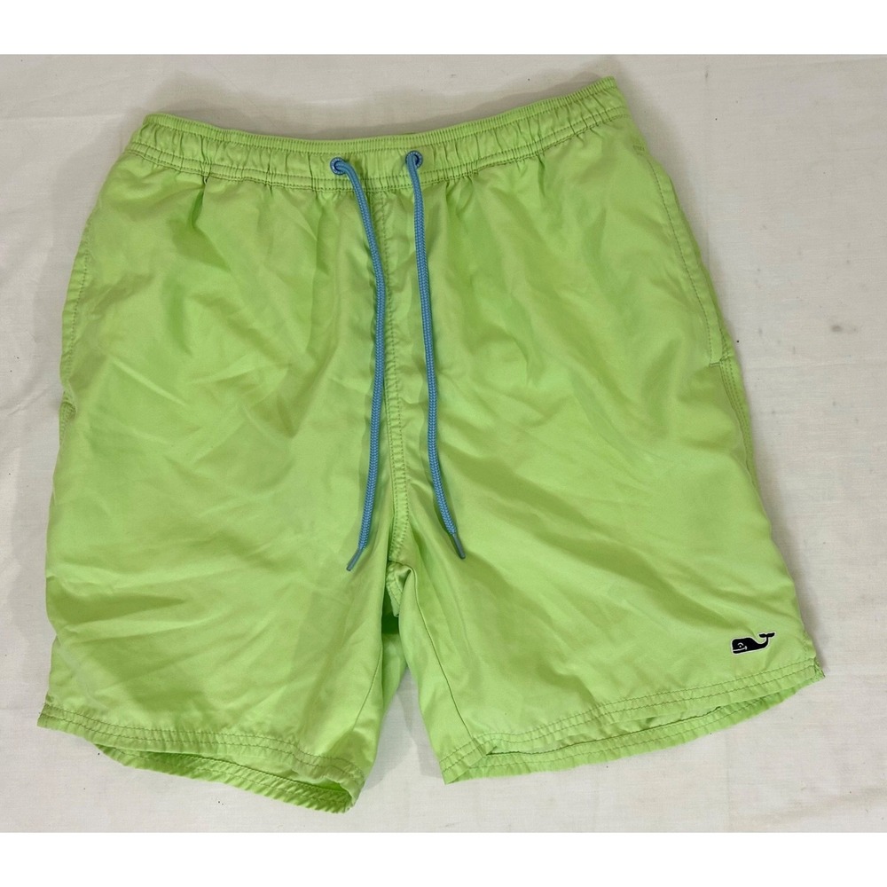 Vineyard Vines Whale Logo Drawstring Swim Trunks Mens Sz S Lime Green‎ Lined